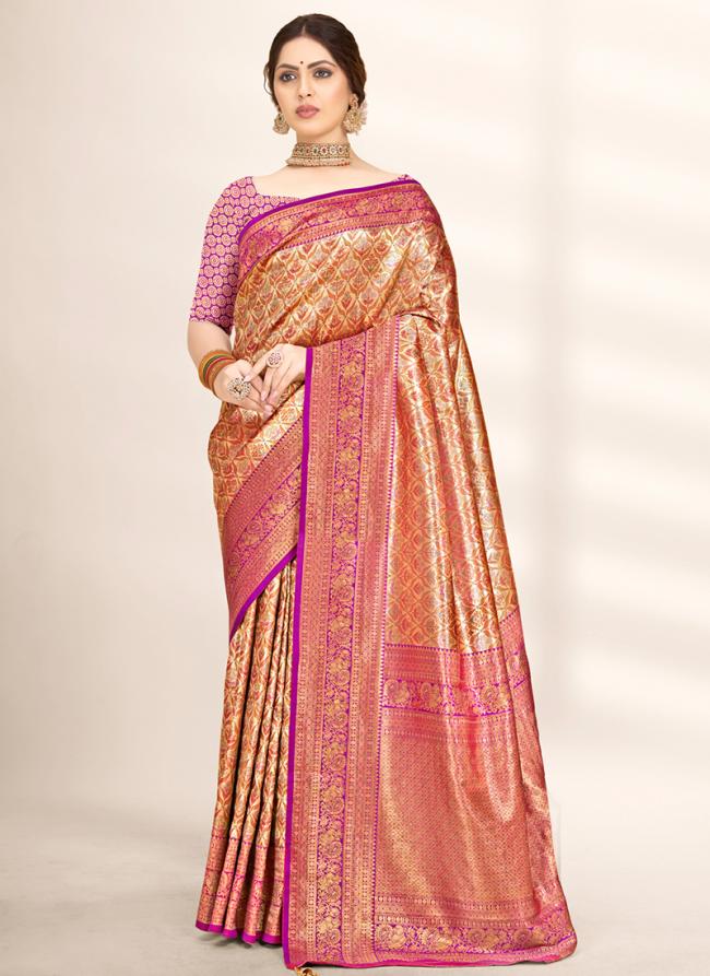 Banarasi Silk Pink Wedding Wear Weaving Saree